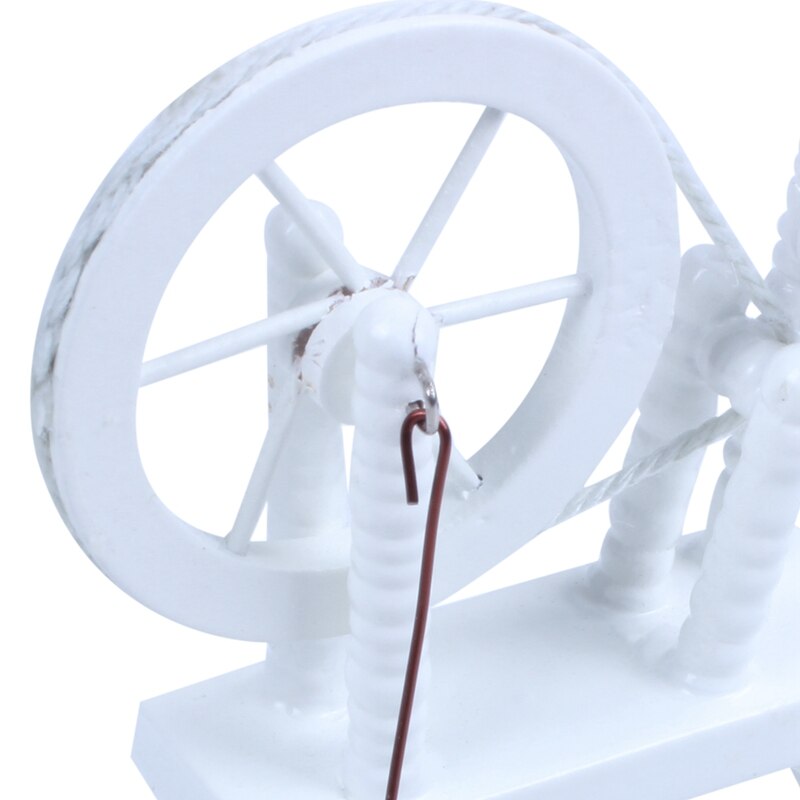 1:12 scale doll house miniature hand reeling machine wooden spinning wheel white