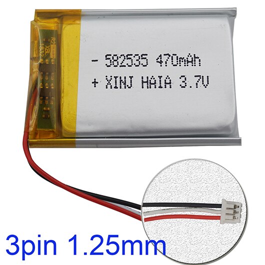 XINJ 3.7V 470 mAh Polymer Li Lithium Battery 582535 3pin JST-PH 1.0/1.25/1.5/2.0/2.54mm Plug For GPS Navigation Music Player: 3pin 1.25mm plug