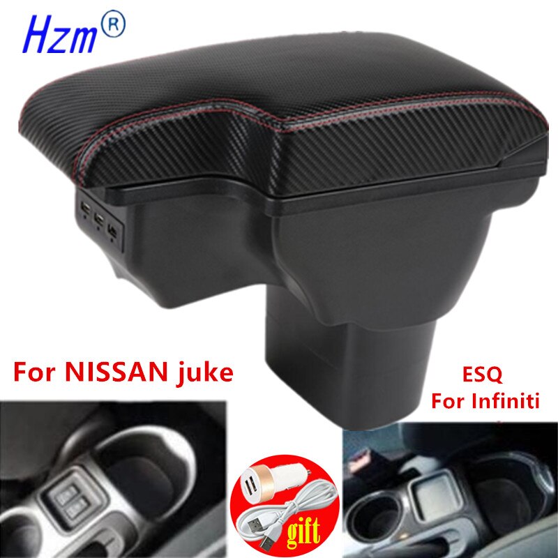 Koolstofvezel Voor Nissan Juke Armsteun Doos Voor Infiniti Esq Auto Armsteun Accessoires Interieur Opbergdoos Onderdelen usb Led