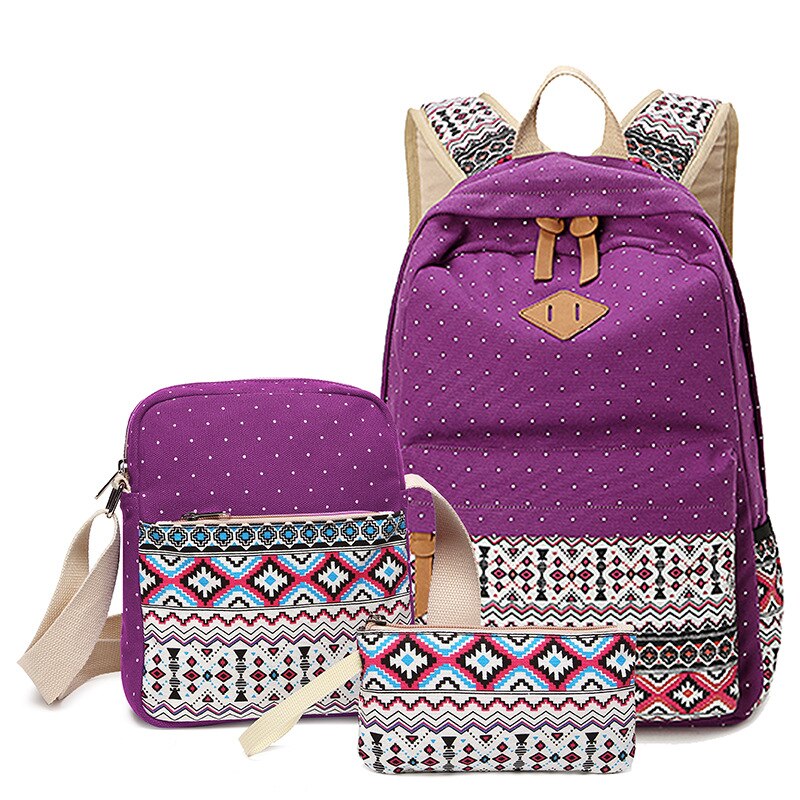 Diomo lærred skoletasker sæt til piger kvindelig rygsæk skoletasker rygsæk feminin bogtaske: Lilla