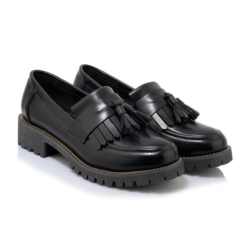 Kvinder oxford flade forårssko til kvinder læder lejligheder sommer brogues vintage slip on loafers afslappede sneakers sko: Sort / 6
