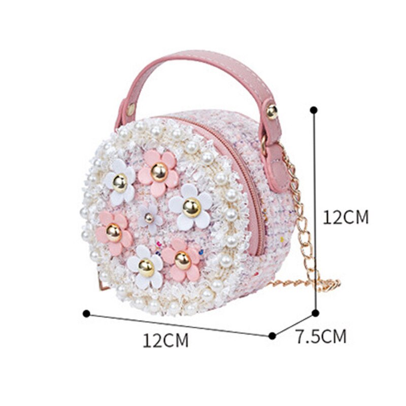 Sacs à bandoulière en cuir PU pour filles, sacoche à fleurs, petit sac rond pour filles,