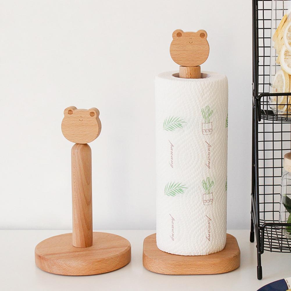 Cartoon Roll Holder Roll Paper Tissue Storage Holder Stable Wooden Animal Shape Rack Paper Towel Roll Holder Stand for Kitchen