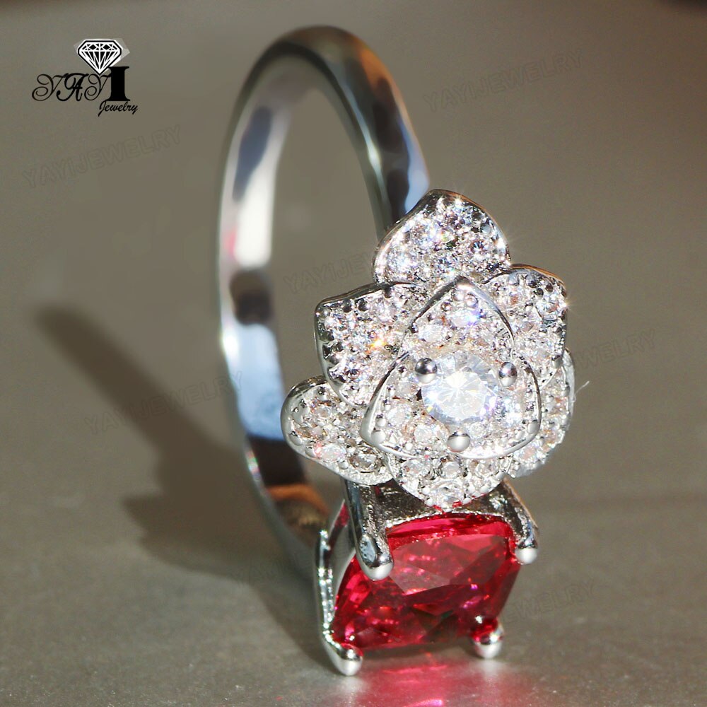 YaYI Schmuck Prinzessin schneiden 8 CT rot Zirkon Silber Farbe Engagement Ringe hochzeit Herz Ringe Mädchen Party Ring 941