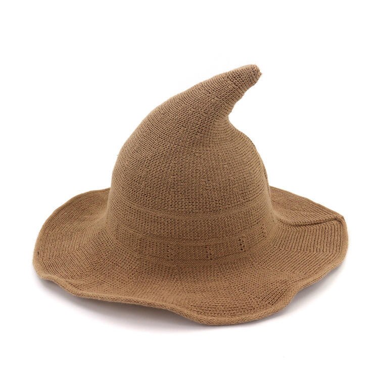 Halloween Witch Hat Men's And Women's Wool Knit Hat Solid Hat: Khaki