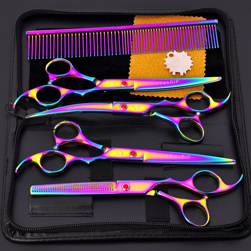 Grooming Shears For Dogs Pet Hair Grooming Scissors Kit with Safety Round Tip: 4 colorful