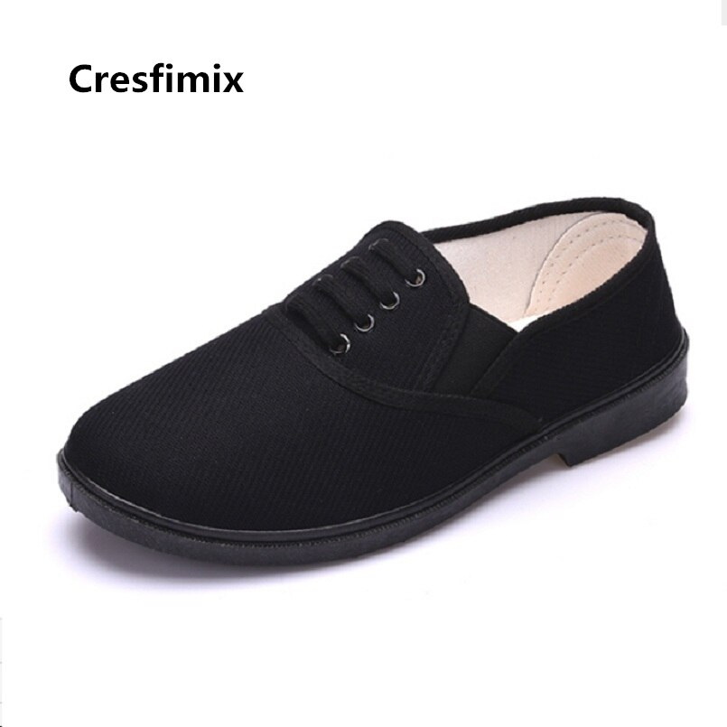 Cresfimix herenschoenen, comfortabele volledig zwarte canvas schoenen voor heren, lente zomer, instappers, werkschoenen voor heren, buitenschoenen  a2690