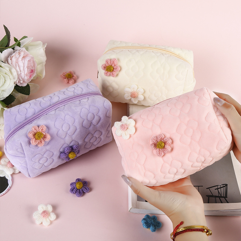 Borsa cosmetica di bellezza per donna moda ragazza Kawaii fiore cosmetici morbidi borse per trucco organizzatore multifunzione per astucci per studenti