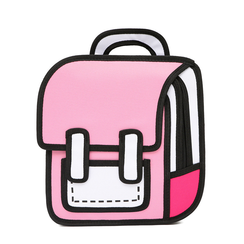 2D Drawing Cartoon Back Bag Comic Women Backpacks Brand Girl School Bags Kindergarten Backpack Kids Bookbags: Pink / S