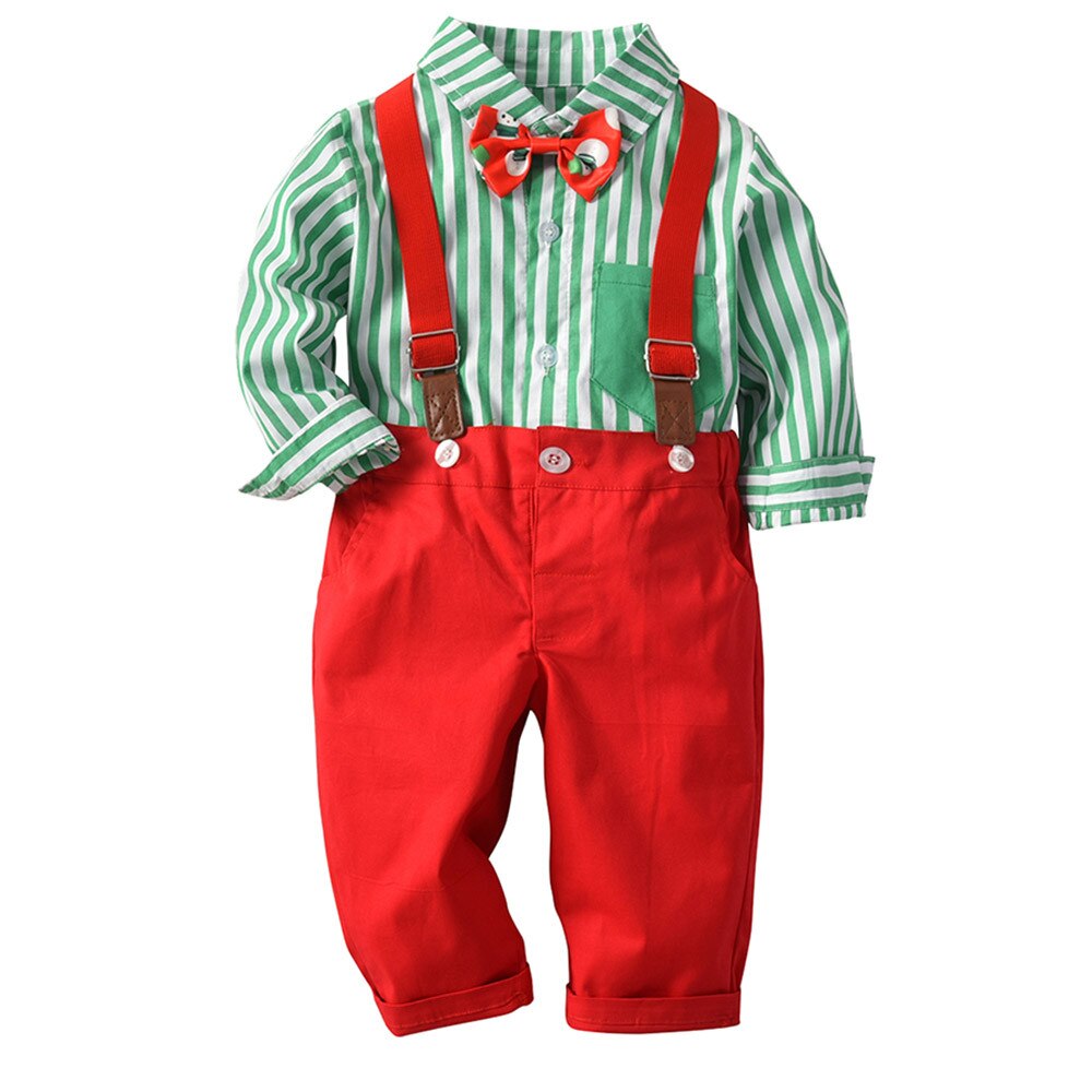 Baby kleidung Winter jumpsuitKid Baby Jungen Gentleman Bogen Weihnachten Shirt + Hosenträger Gurt Hosen einstellen Outfit & shein freundlicher: RD / 80