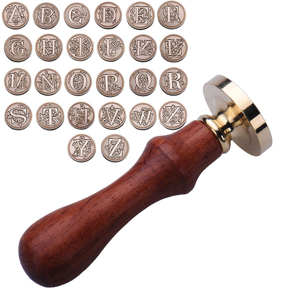 Retro timbro di legno classico 24 lettera A-Z alfabeto iniziale sigillo di cera sigillo timbro antico sigillo Post decorativo antico timbro regali