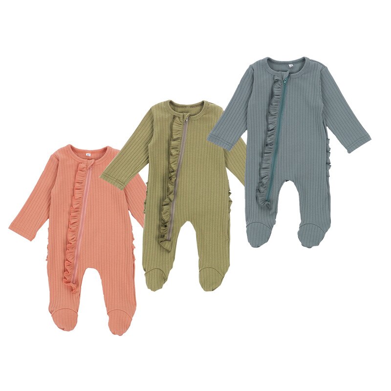 Pijama de algodón suave para bebés, ropa de dormir de manga larga sólida y cálida para otoño, de 0 a 6 meses