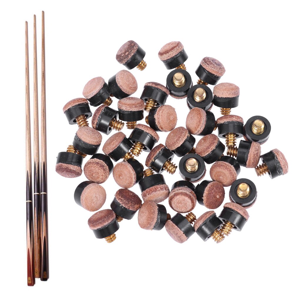 50pcs Billiard Tip Screw-on Brown Pool Cues Tip Billiard Ferrule Billiard Tip for Billiard Snooker Game Club