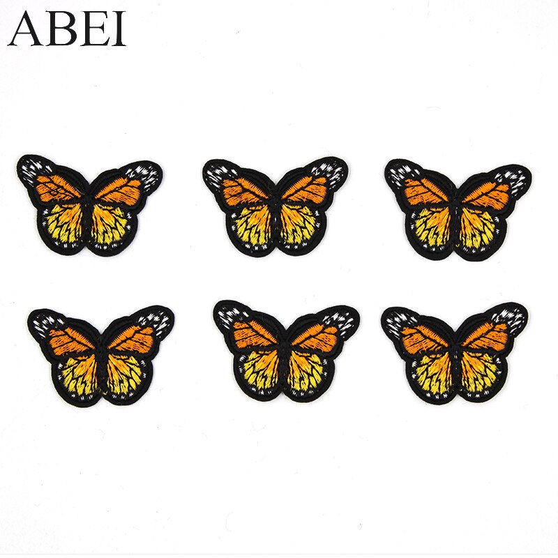 10 stks/partij Jeans Naaien Patches Ijzer Op Oranje Vlinder Stickers Handgemaakte Patchwork Craft Diy Logo Kleding Tassen Motief Badge
