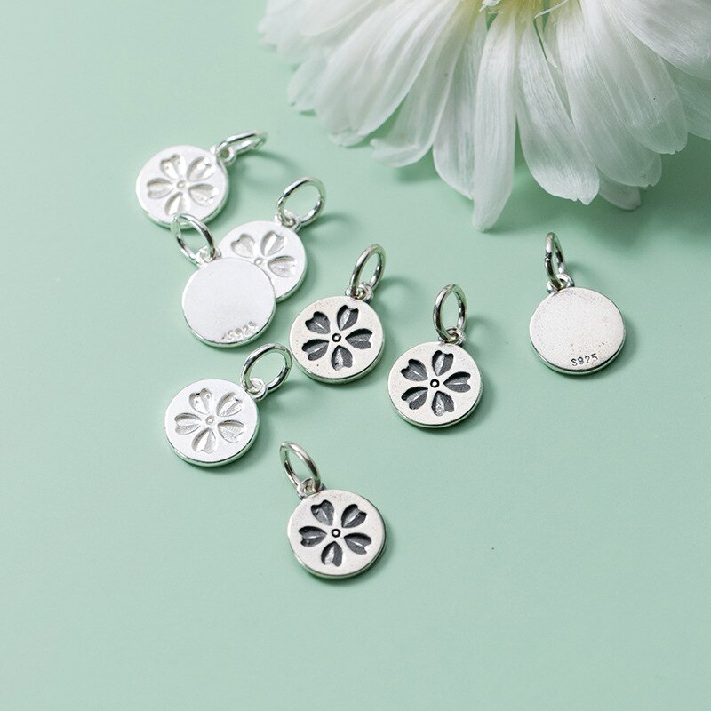 Meetsoft romantische 925 Sterling silber anhänger mit niedlichem blumenmuster, speziell für diy-handgefertigte halskettendekorationen