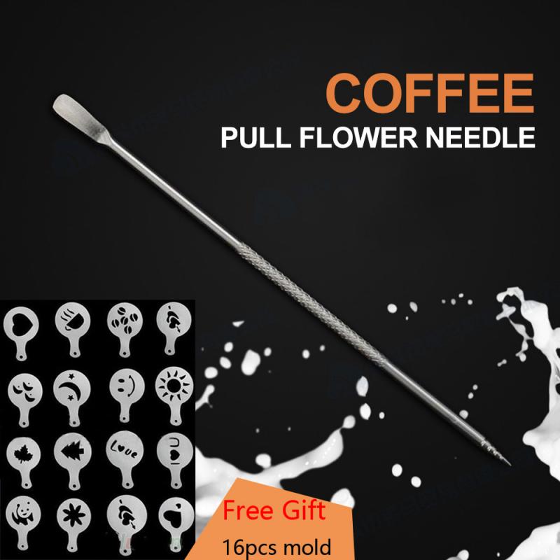 1 stk kaffekunstnåle kaffepindeværktøj sabotage nål espresso barista kaffeudstyr med gratis kaffestencils 16 stk tilfældig: Default Title