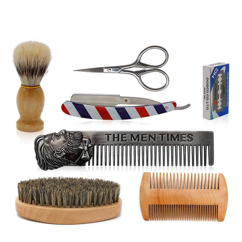 CestoMen Luxury Travel Beard Kit Men's Shaving Grooming Beard Set With Bag Box Mustache Massage Brush Comb Beard Care Set