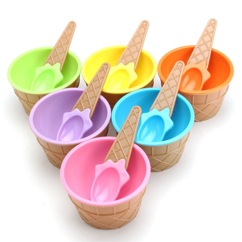 KiWarm Leuke 6 Pcs Kinderen Plastic Ijs Kommen met Lepels Duurzaam Dessert Kom 6 Kleuren DIY Container Gereedschap