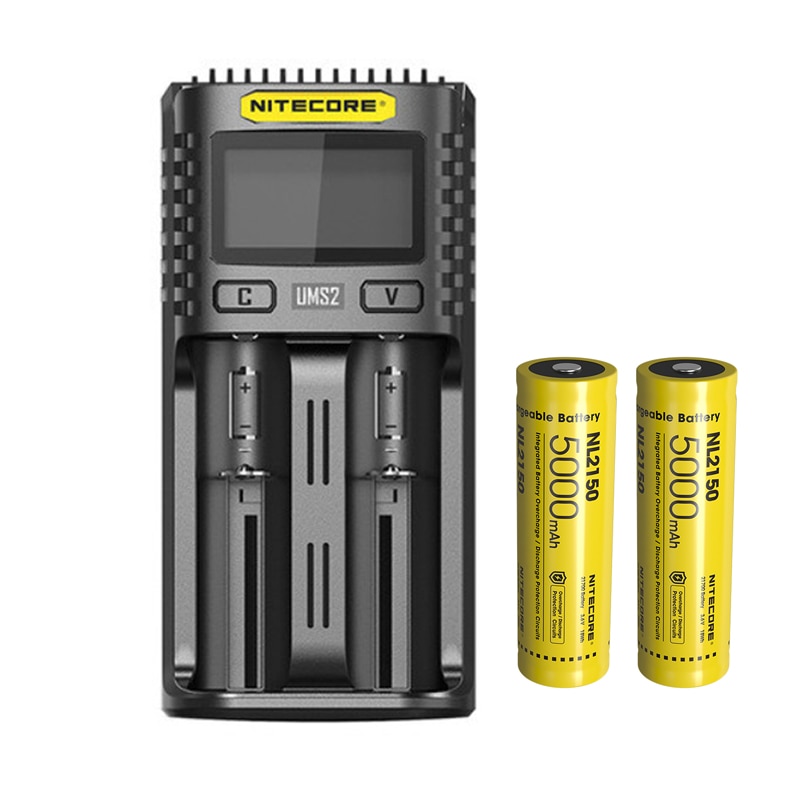 NITECORE UMS2 USB Dual-slot Intelligente Acculader NITECORE 21700 Li-Ion Oplaadbare batterij NL2150 5000mAh 3.6V 18Wh