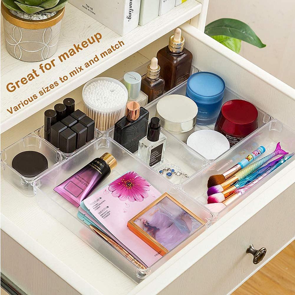 17PCS Desk Drawer Organizer Tray Home Office Storage Box Plastic Drawer Compartment Divider Container For Bedroom Dresser Office