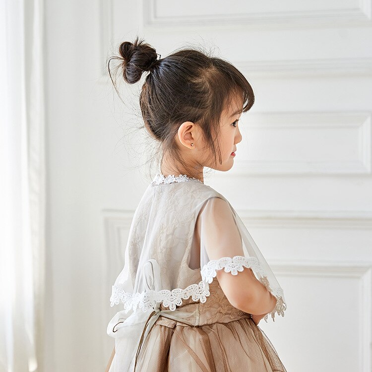 estilo niños malla en hombro princesa capa chica encaje capa boda ceremonia capa