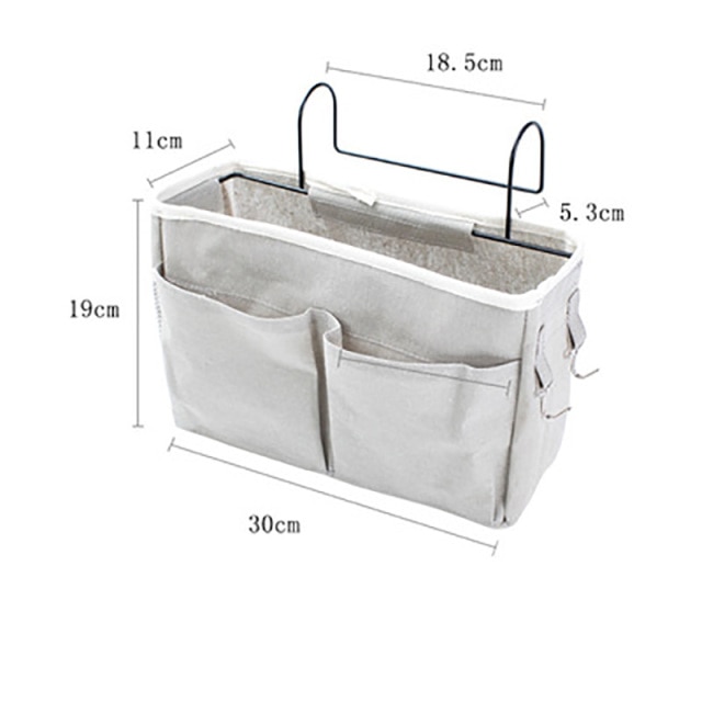 1 Pcs Bedside Hanging Storage Organizer Bedside Caddy With Metal Hooks Bunk Bed Storage Pocket For Books Phones Tablets: Grey