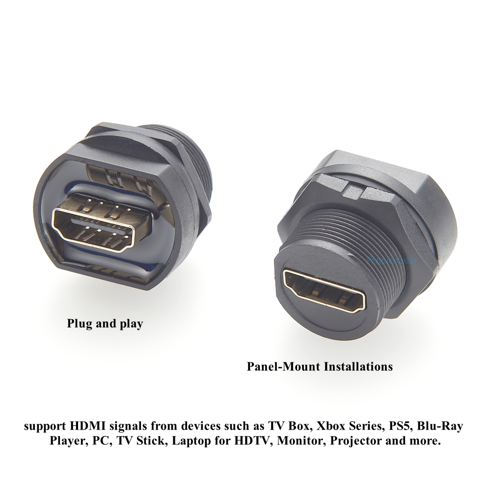 Connecteur étanche HDMI IP67, adaptateur de montage sur panneau 4K, connecteur de passage femelle à femelle, alimentation par cloison HDMI, coupleur traversant