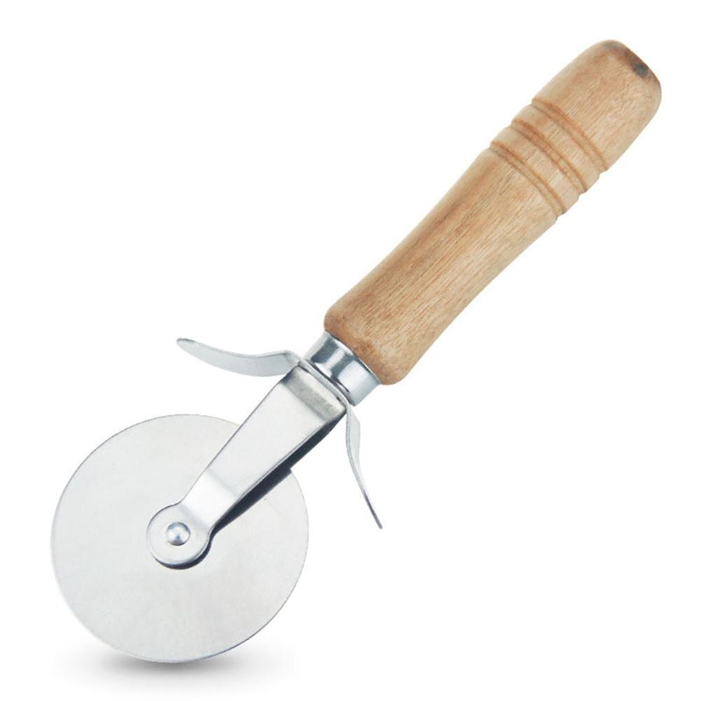 Pizza Cutter Rvs Pizza Enkel Wiel Houten Handvat Cut Gereedschap Huishoudelijke Keuken Pizza Mes Voor Wafel Taart Tools D25