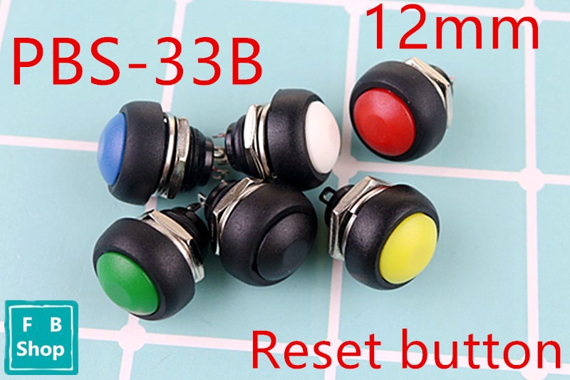 10 stk pbs -33b sort / rød / grøn / gul / blå 12mm vandtæt momentant trykknapkontakt