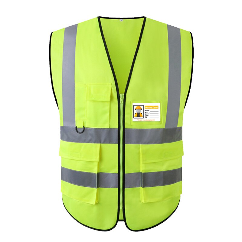 Tofarget gulblå refleksvest med glidelås og lommer hi vis sikkerhetsarbeidsvest for menn og kvinner: Gul / L