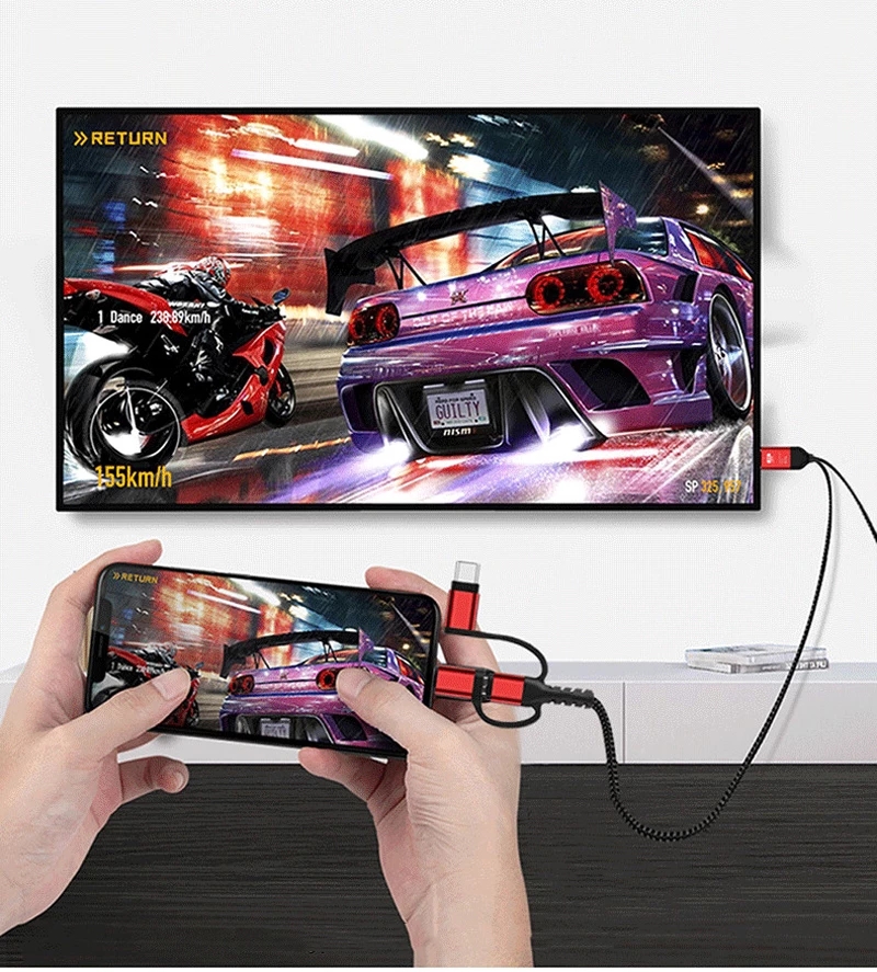 3 i 1 mikro usb type c til hdmi adapter kabel lyn til hdmi til iphone  x 6 7 8 ipad samsung  s8 s9 ios android telefon til tv hdtv