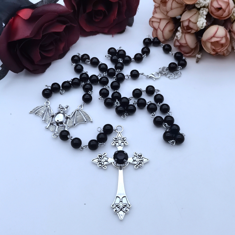Neue Gothic Rosenkranz Halskette Gebetskette Perlen Handel Kreuz Halloween Anhänger Witcher Charme Gothic Schmuck Kreativität Halloween: Blau