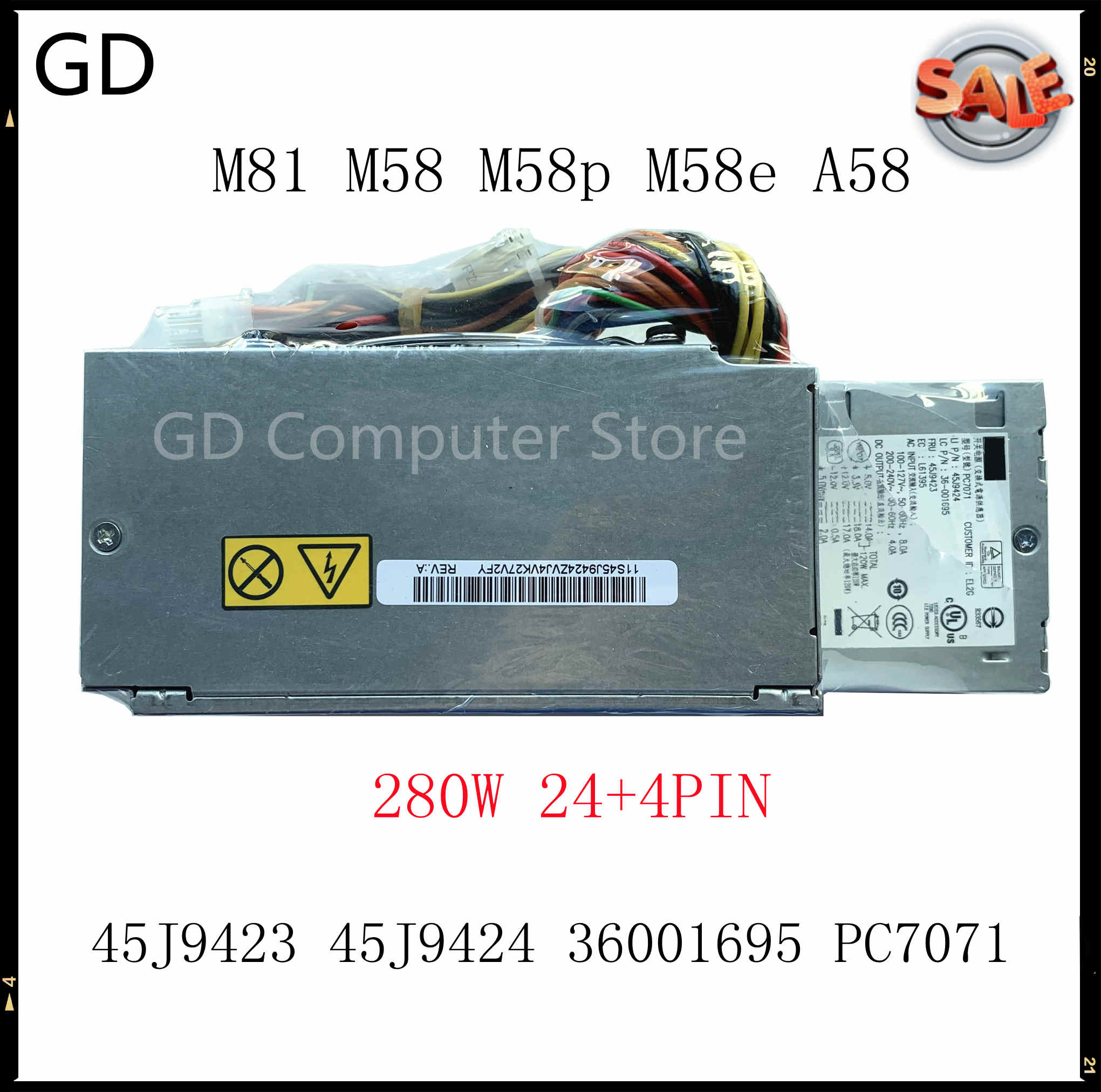 GD Original For Lenovo ThinkCentre M81 M58 M58p M58e A58 280W Power Supply 45J9423 45J9424 36001695 PC7071 24+4PIN