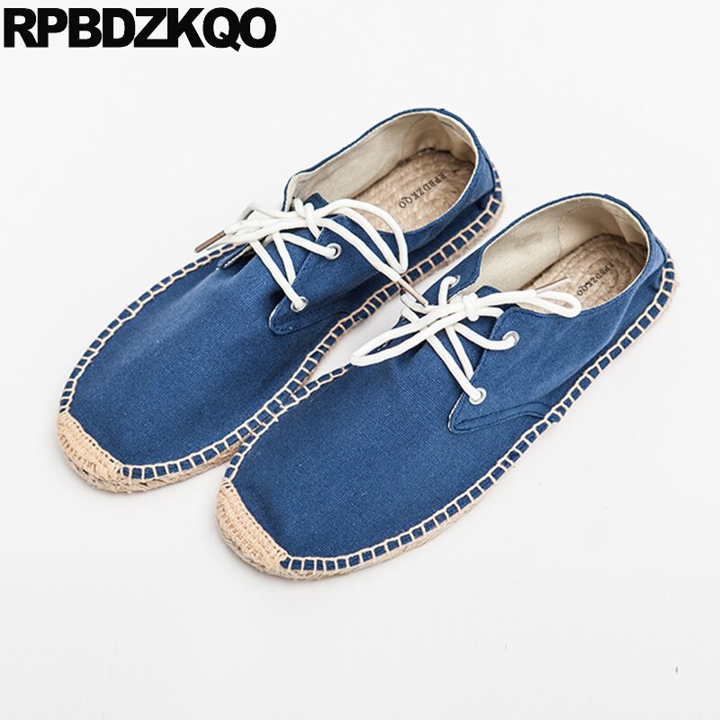 Alpargatas azules de goma de cáñamo para hombre, zapatos informales de de lona, transpirables, con cordones, color naranja, novedad de verano