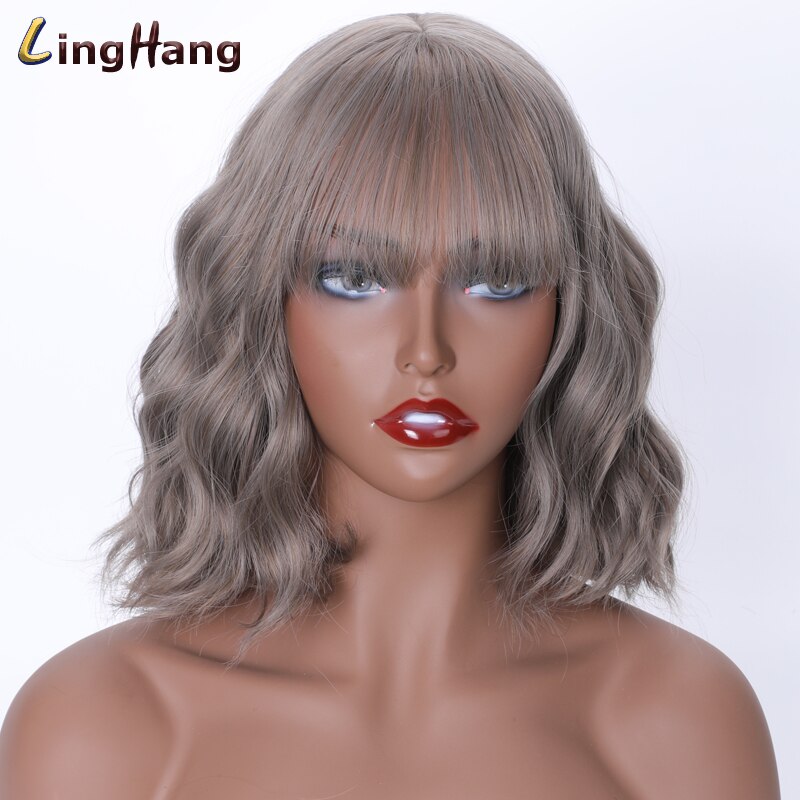 Linghang kortbølgebånd pannelugg parykk 15 farger høytemperatur syntetisk parykk egnet til hvite/svarte kvinner: 10a-68