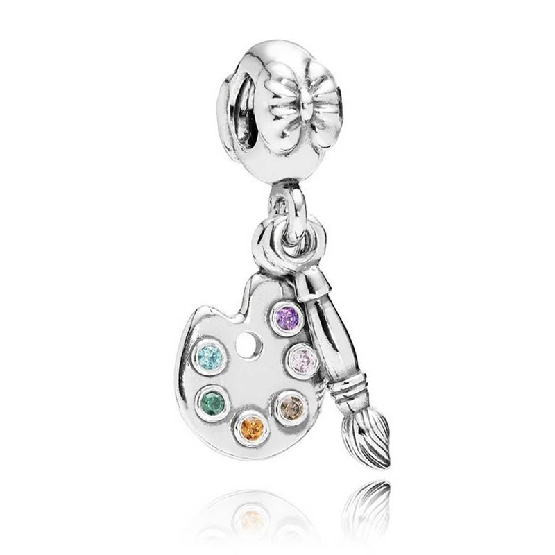 Moda brilhante bicicleta artistas paleta fones de ouvido sinos pingente contas 925 prata esterlina encantos caber pulseira jóias diy: P-D-454