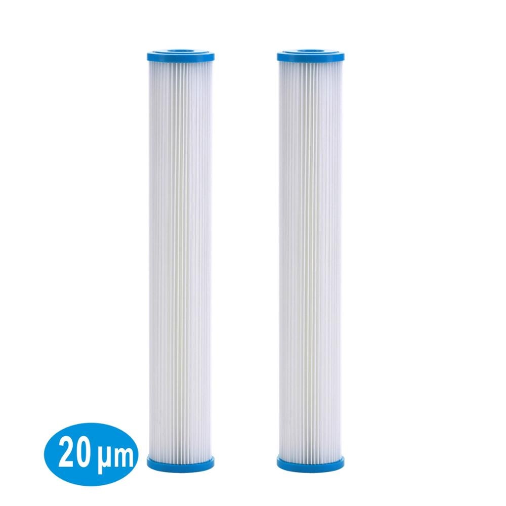 Pleated Poly Sediment Water Filter Cartridge Standard 2.5x20" 20 Micron - 2 pack