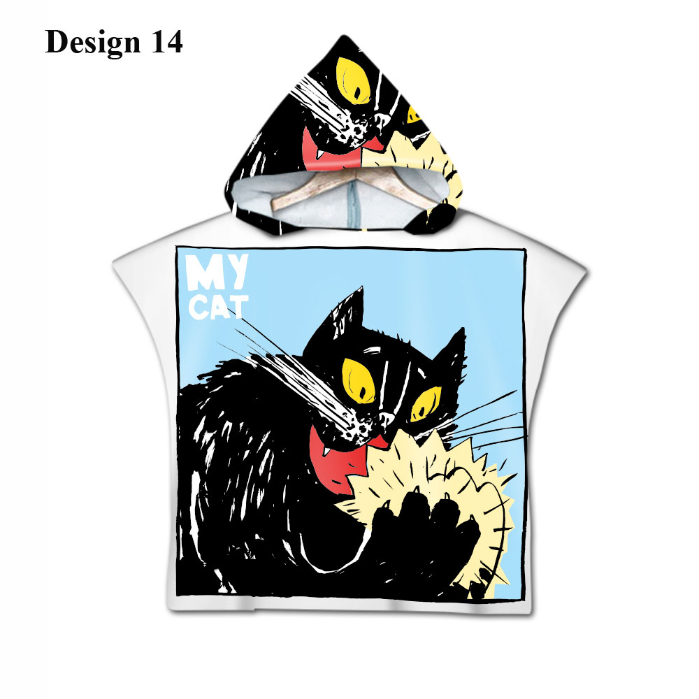 Gotisk cool halloween skræmmende kat skelet kranium baby børn børn hættehåndklæde pool bad strand poncho håndklæde kappe: Design 14