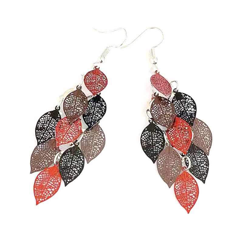Vintage Hollow Leaves Earrings for Women Bohemian Colorful Long Dangle Earrings Jewelry boucle oreille femme: cubic zirconia