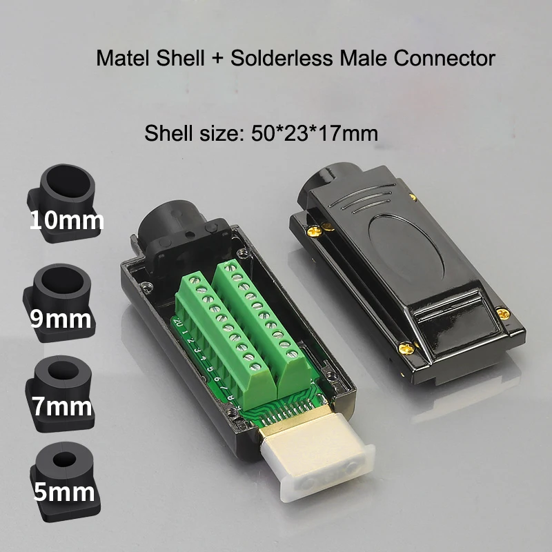 HDMI Solderless Male connector HDMI Free Welding Head Connector 4K HD Line Repair Solderless Male Plug with Metal/Plastic Cover: Red