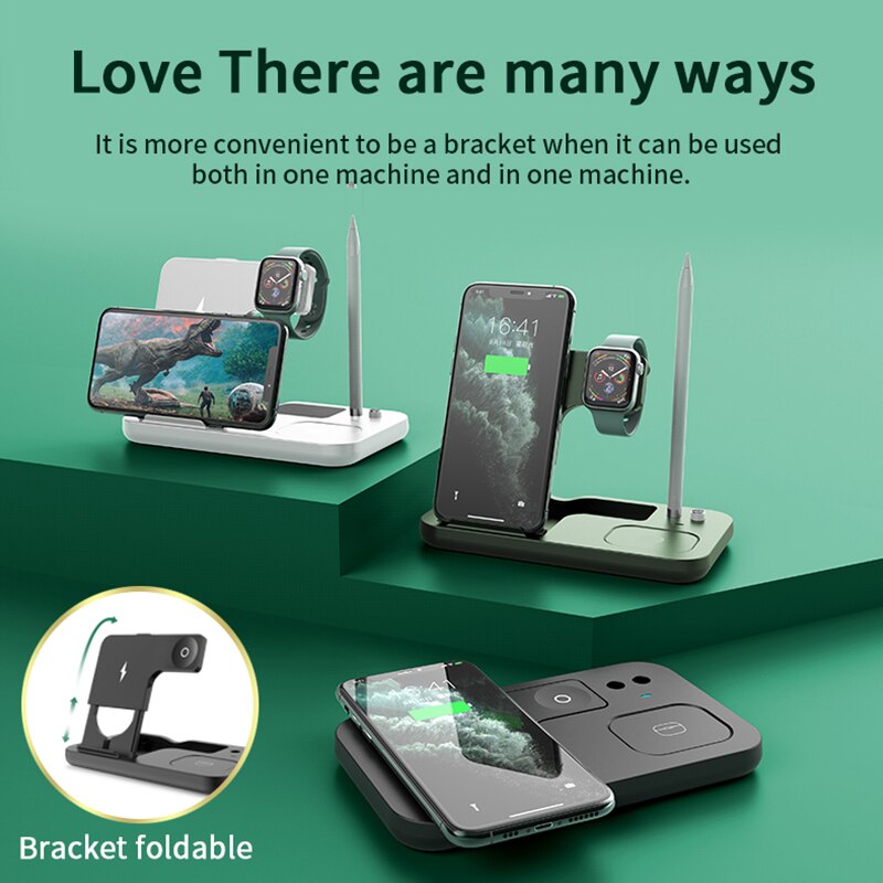 4in1 15W Wireless Charger Fold Stand for Apple Watch 5 4 3 2 iPhone 11 Airpods Pro Pencil Multifunction Wireless Charging Holder