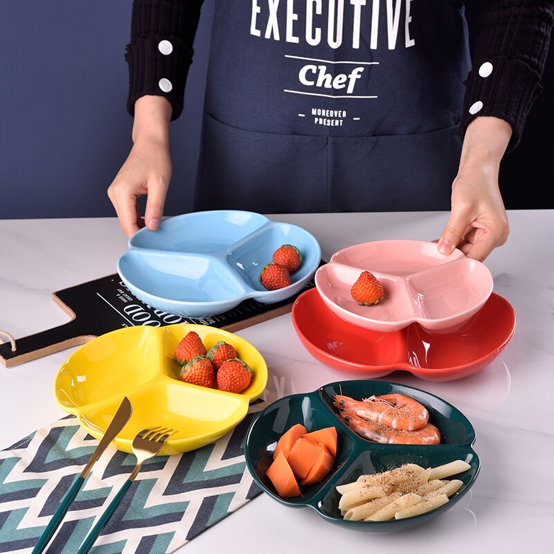 （7 Inch）Ceramics Compartment plate serving platter Wedding Birthday Fruit Nut Plate Kitchen Utensils Porcelain