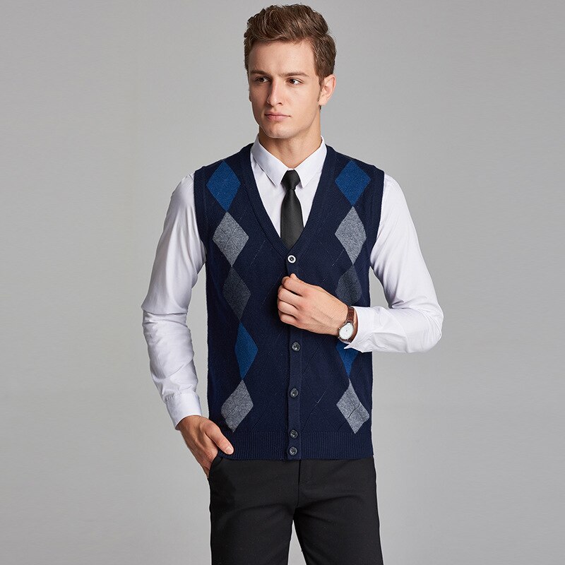 Men Vest Sweater Sleeveless Cardigan men Classic style FIt V-Neck Business Casual Male Homme Keep Warm 4XL MOOWNUC MWC: Navy / 4XL