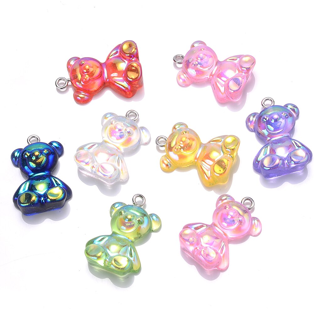 Dijes de oso de goma AB de 18x25mm, amuletos de animales de dibujos animados brillantes de colores mezclados para hacer collar, colgante, pendiente, artesanía hecha a mano, 10 piezas: 9