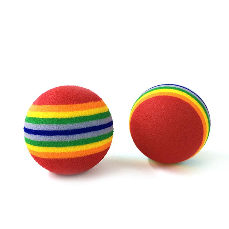 Interaktiva kattleksaker boll husdjurstillbehör lek tugga skallra repa eva träning locka underhålla 3.5cm regnbågskatt leksaksboll