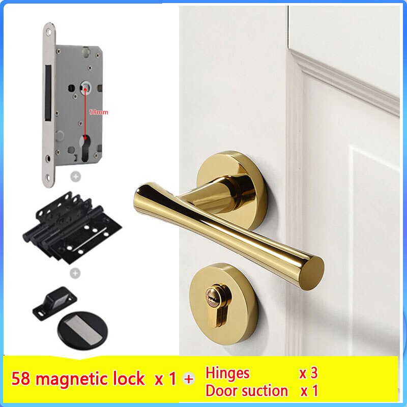 golden PVD cerradura silenciosa dividida dormitorio sólida aleación de zinc interior americano moderna cerradura silenciosa con 100% de latón: 58 magnetic