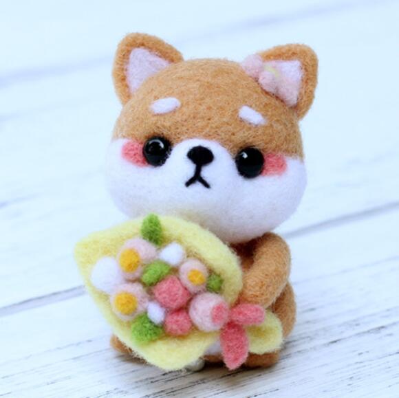 Cute firewood dog Wool Felt wool needlepoint kit wool felt needle felting decoration craft needlecraft: E