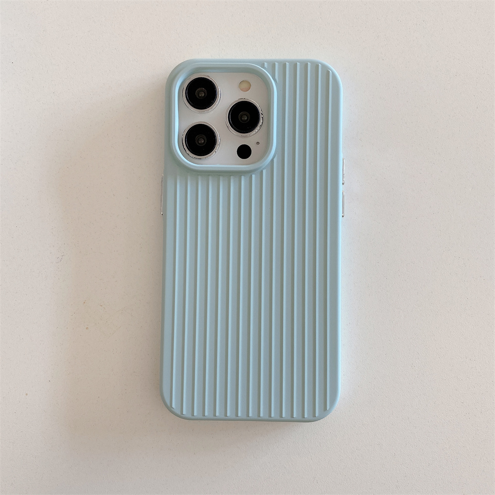 Macaron Cream Solid Color Premium Cute Phone Case For iPhone 15 14 13 12 11 Stylish Stripe Simple Slim Protection Cover: ABS / LIGHT BLUE