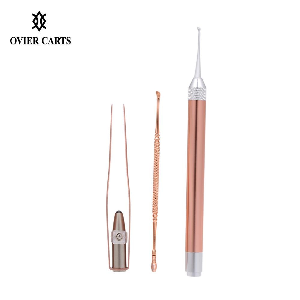 3 stks/set Oor Wax Verwijderen LED Zaklamp Rvs Earpick Ear Wax Cleaner Pincet Oor Schoonmaken Tool Set Voor Baby &amp; volwassenen
