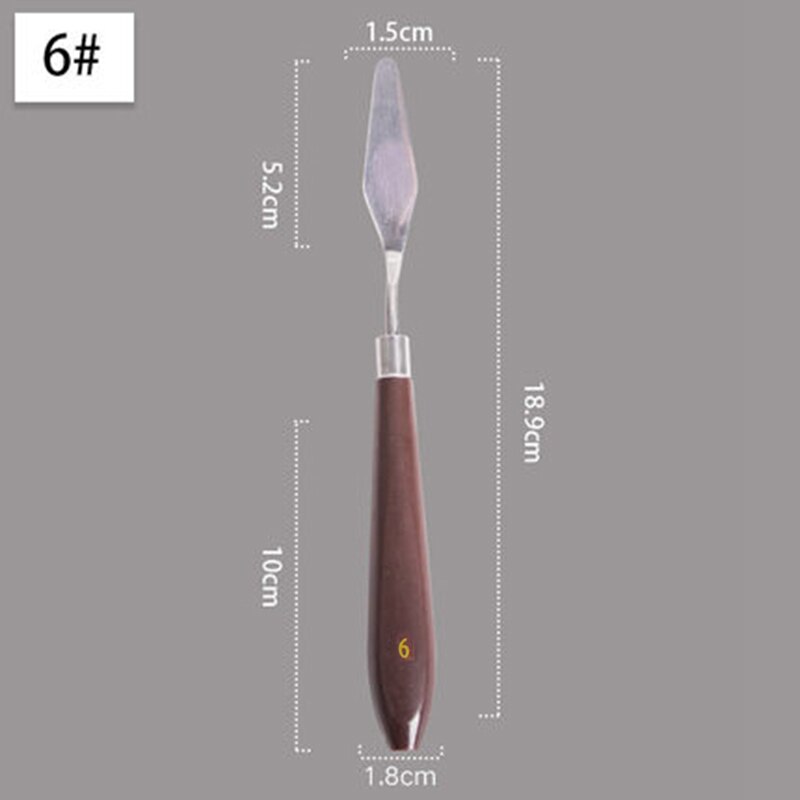 Stainless Steel Oil Painting Knife Brown Handle Spatula Palette Knife Arts Painting Tool Flexible Blades Stationery: NO.06